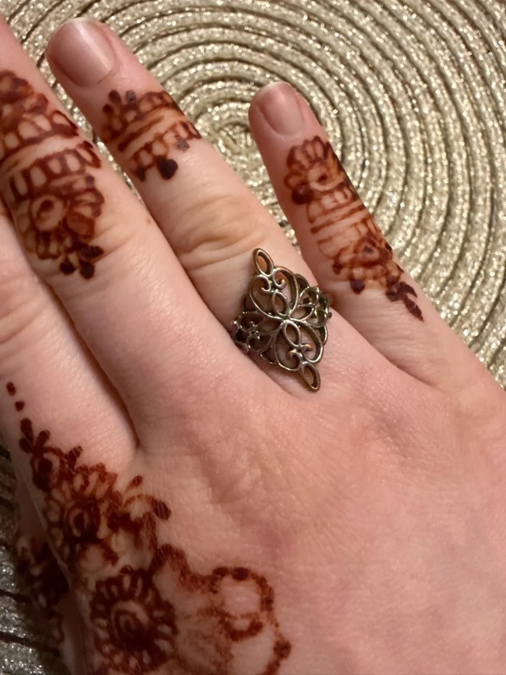 Vintage Gold Tone Filigree Ring Size 5 Openwork Scroll Statement Elegant